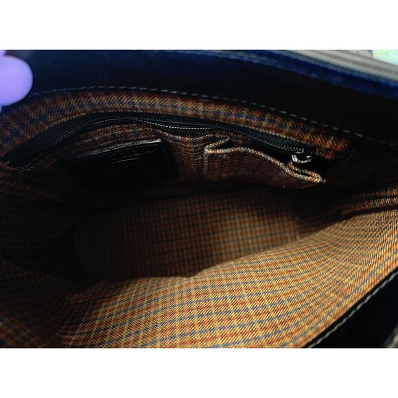 BRIGHTON Black Brown Croc Leather Bucket Tote Shoulder Handbag Double Handles - Picture 5 of 7